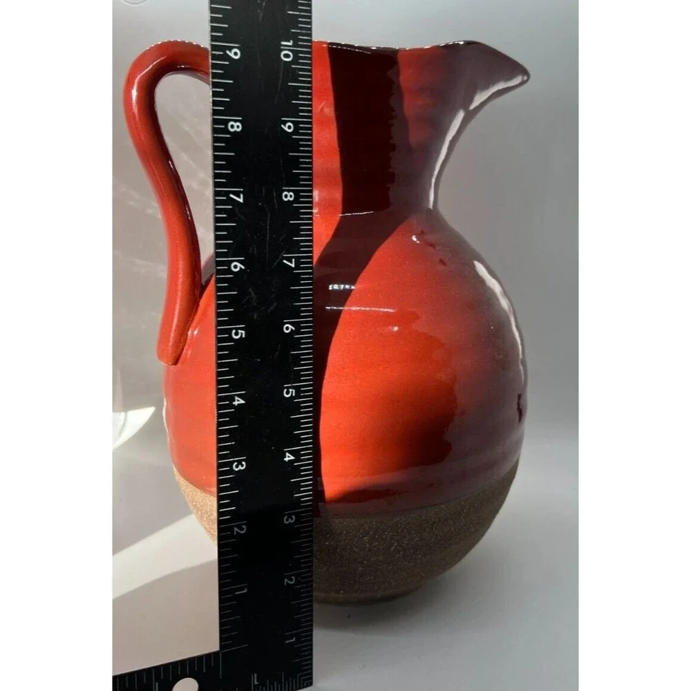 Cranberry Red Ceramic Pitcher Water Drink 2 Quart 10